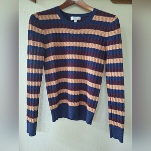 Jason Wu Womens Textured Lightweight Striped Sweater Crew Neck Stretch Size S